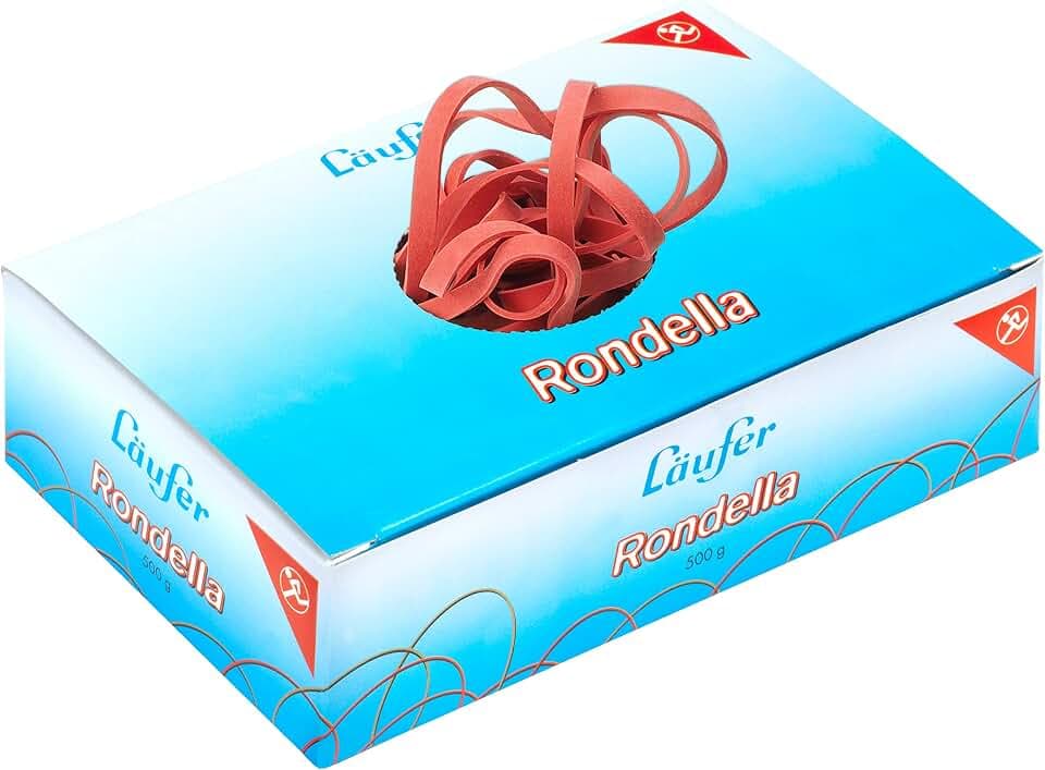 Läufer 51042 Rondella Gummibänder 100 x 5 mm, Durchmesser 65 mm, 5 mm breite Gummiringe, 500 g Schachtel, rot