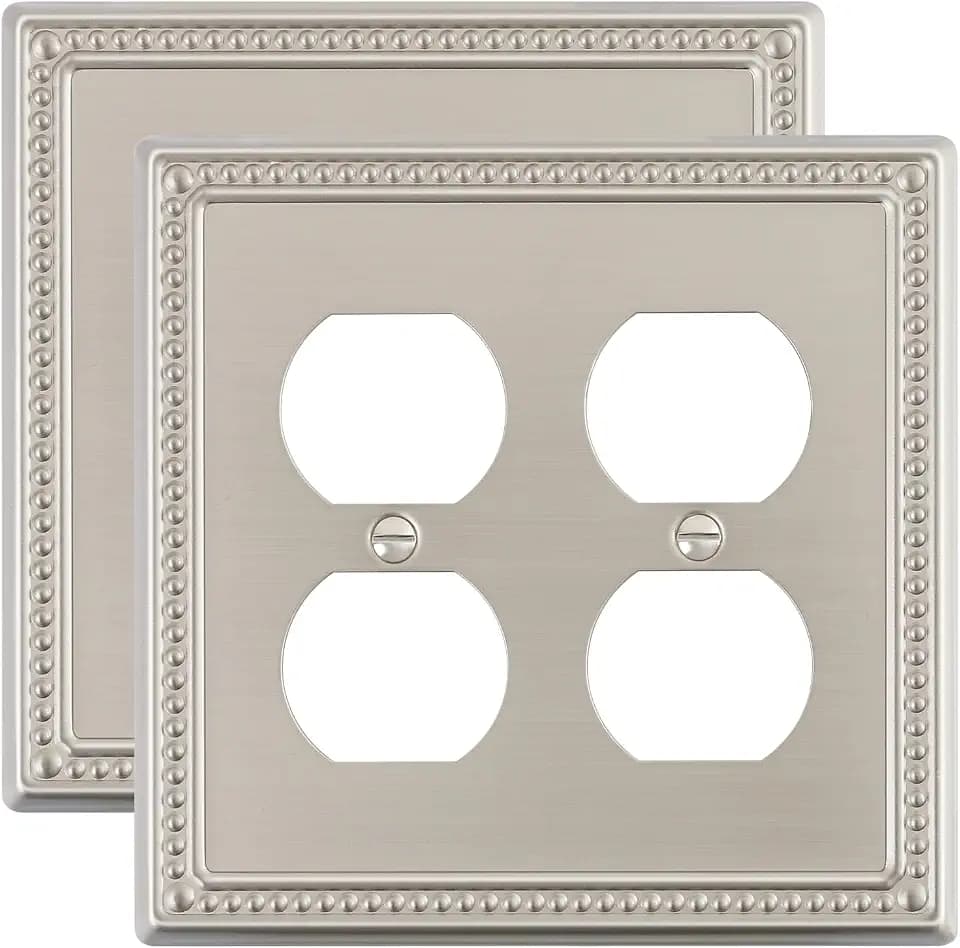 2-Pack Double Duplex Outlet Cover, Brushed Nickel