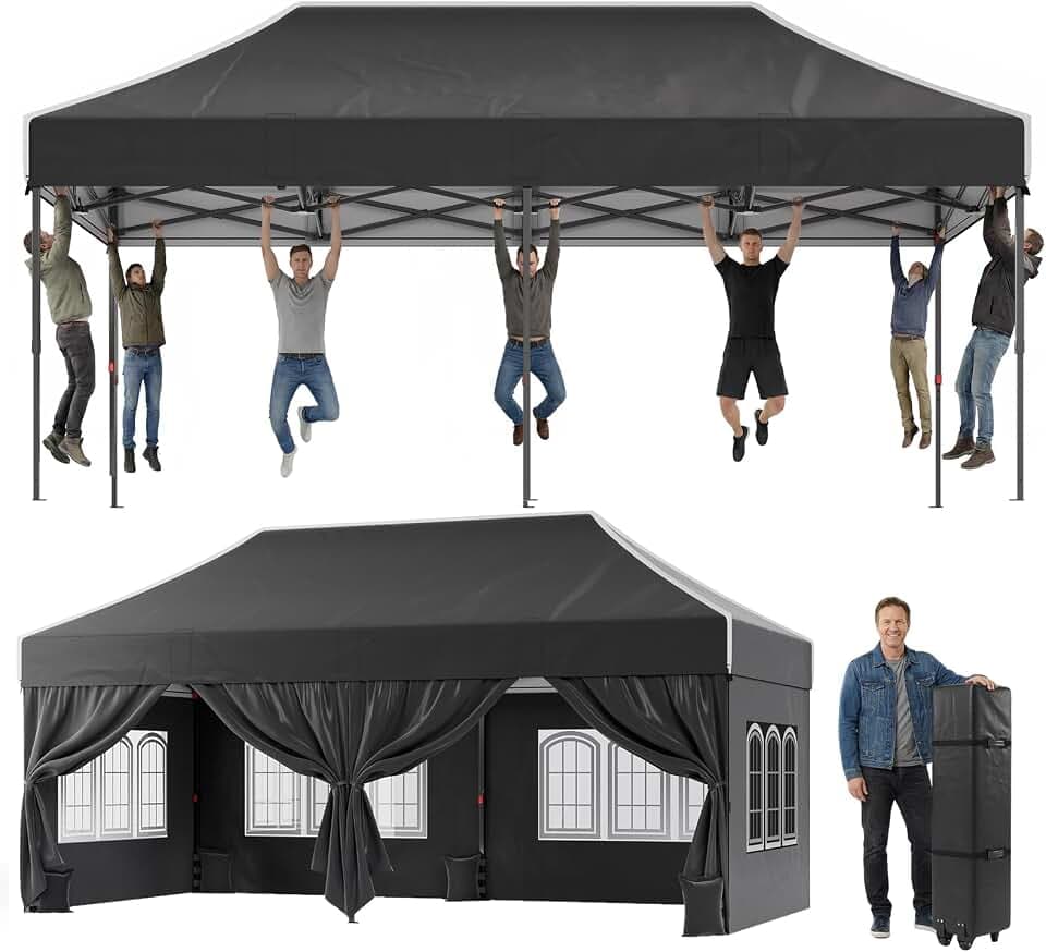 JUMMICO 3x6m Schwerlast-Faltpavillon für Extremes Wetter｜Spitzdach & 110g silberbeschichtetes Oxford｜Verstärkte Klettfixierung｜Mehr Stauraum & Stabilität