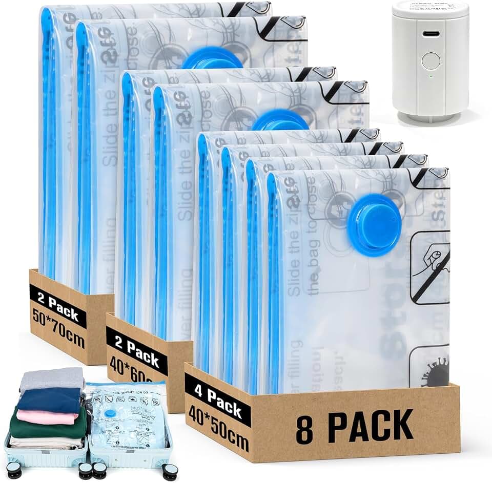 BoxLegend 8 Stück Vakuumbeutel für Kleidung Reise mit Vakuumpumpe