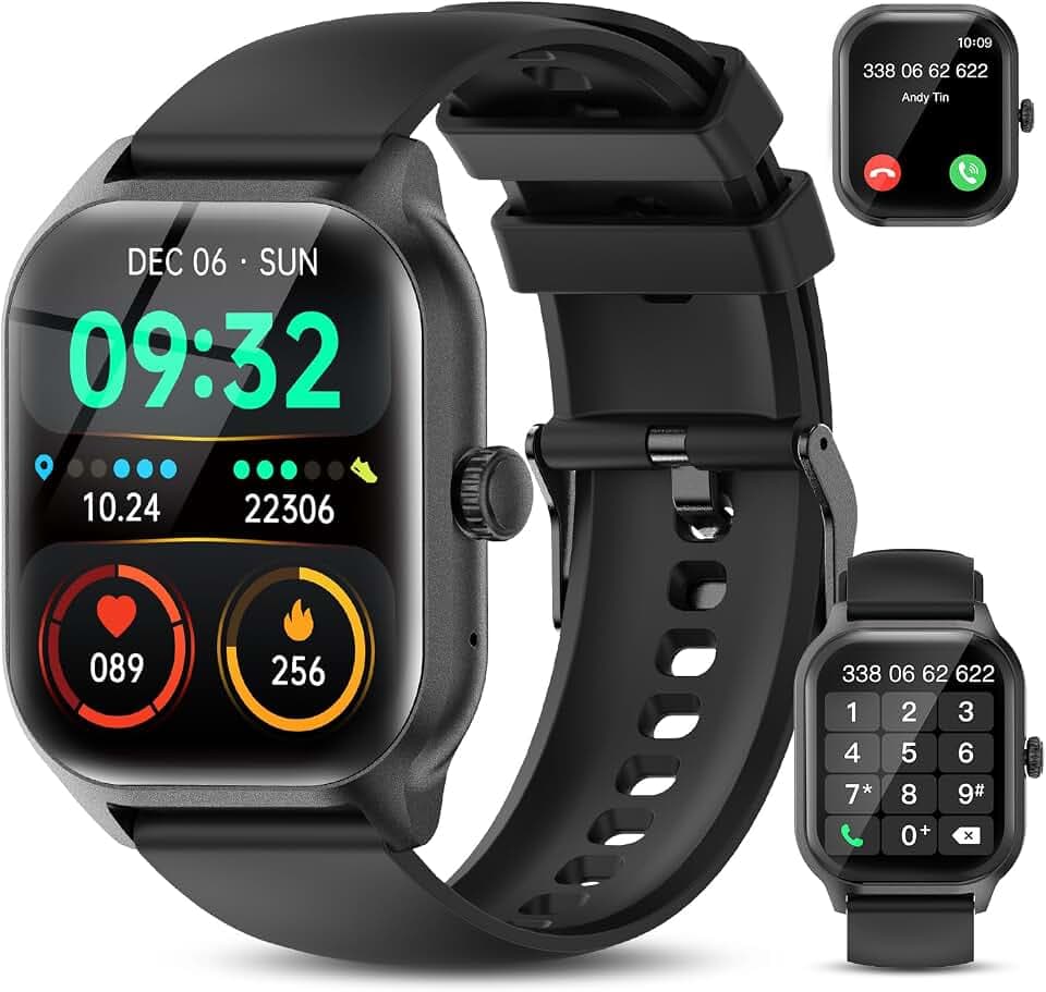 Smartwatch Damen Herren mit Telefonfunktion, 2.01" Zoll HD-Touchscreen Fitnessuhr mit Pulsuhr Schlafmonitor Schrittzähler, IP68 Wasserdicht Sportuhr, Fitness Smart Watch für Android iOS