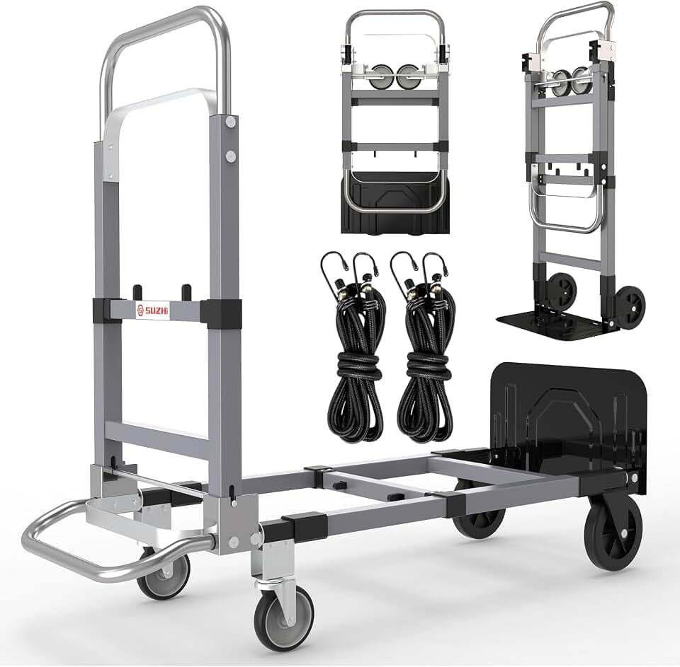 Suzhi Convertible Hand Truck Dolly Cart Heavy Duty/with 4 Wheels, 500 Lbs Load, 2 Straps for Moving Furniture/Appliance/Carton/Warehouse/Office