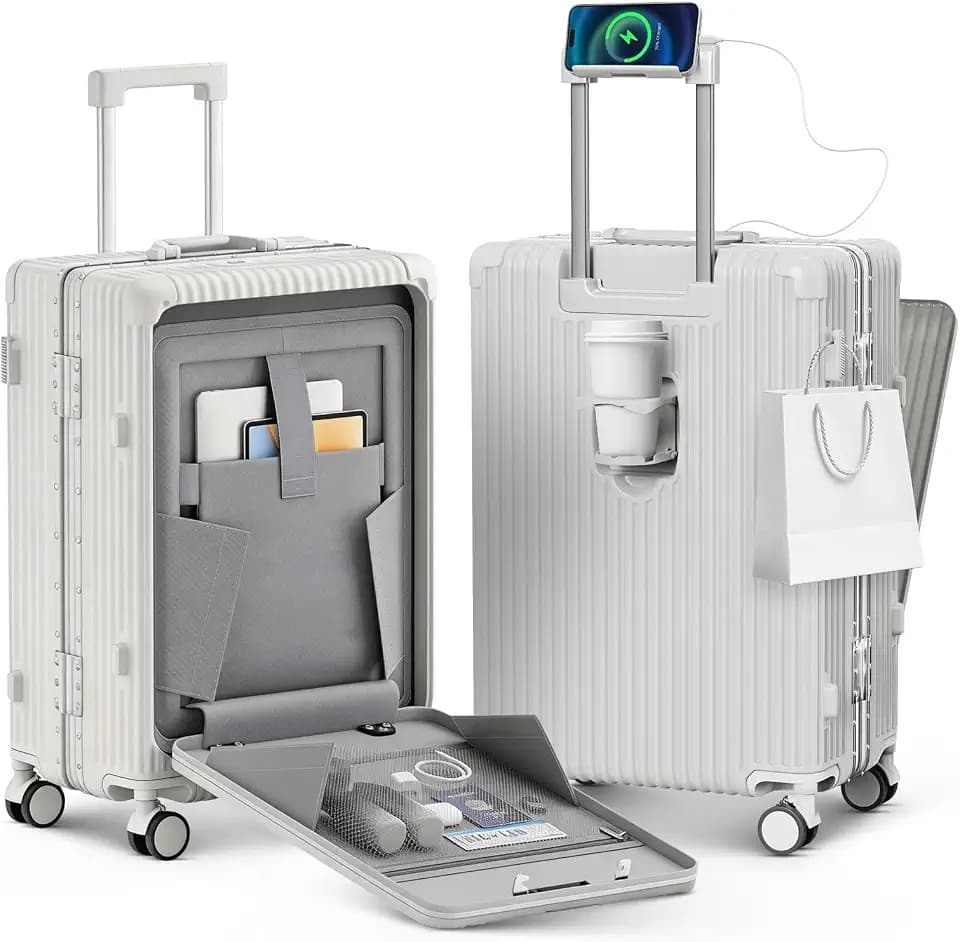20 Inch Carry on Luggage with Front Pocket, Hard Shell Suitcase with Wheels
