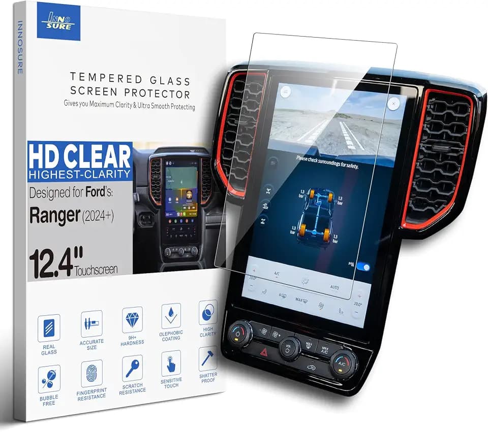 Tempered Glass Screen Protector for (2024/2025/2026) Ford Ranger Lariat/Raptor 12.4 Inch Navigation Infotainment Touchscreen [9H] [Anti Fingerprint] (HD Clear)
