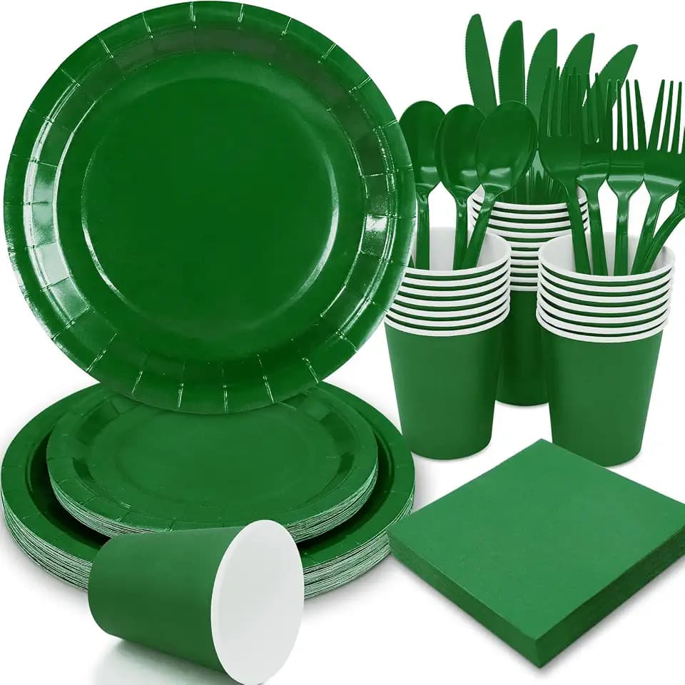 Green Paper Plates Party Supplies,168pcs Green Plates and Napkins Party Supplies Disposable Dinnerware Sets for St. Patrick's Mardi Gras Birthday Decorations Serve 24