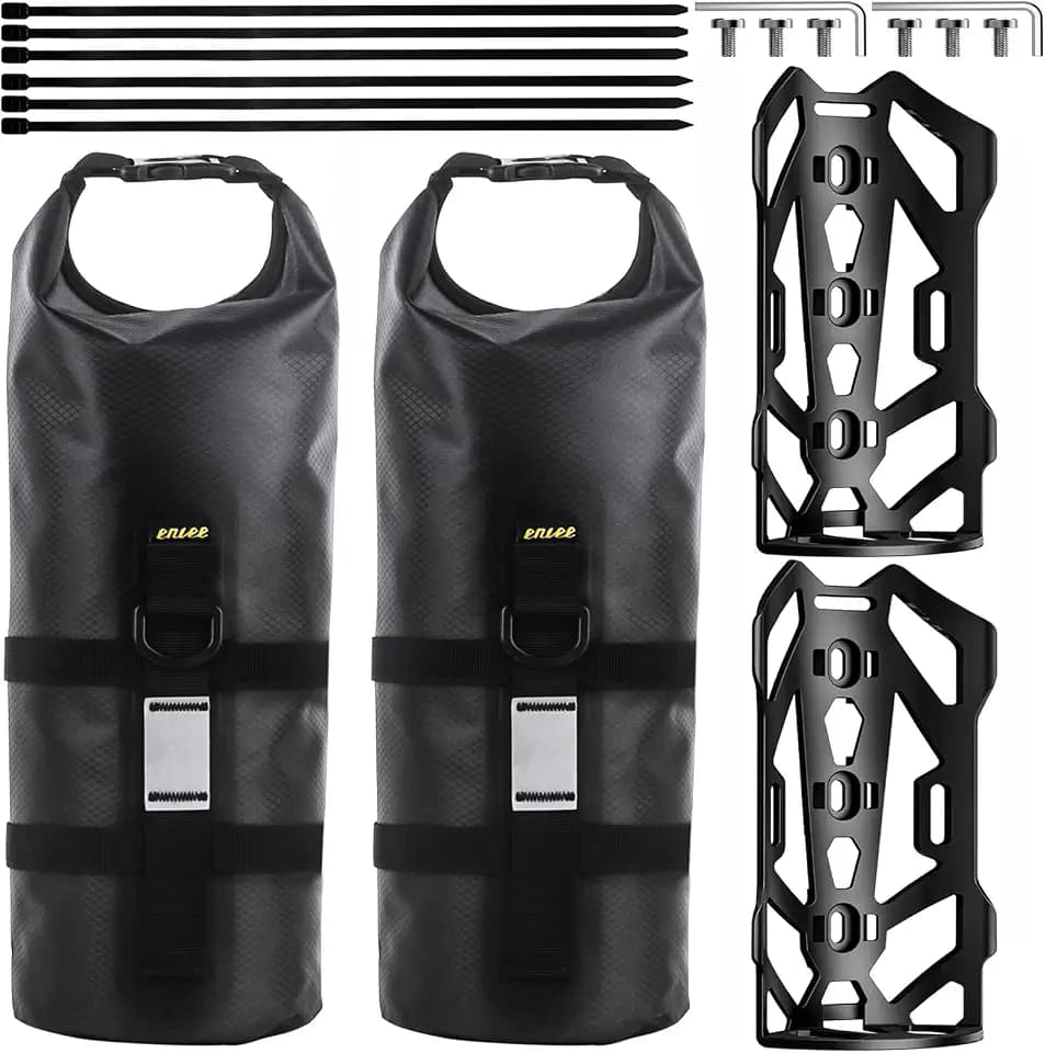 Taximi Fahrrad Gepäckträgertasche mit Halterung - 5L Fahrrad Rahmentasche 100% Wasserdichtes Rolltop Dry Bag Verschleiß- und Reißfest Fahrradgabeltasche Fahrradtasche (2 Sets)