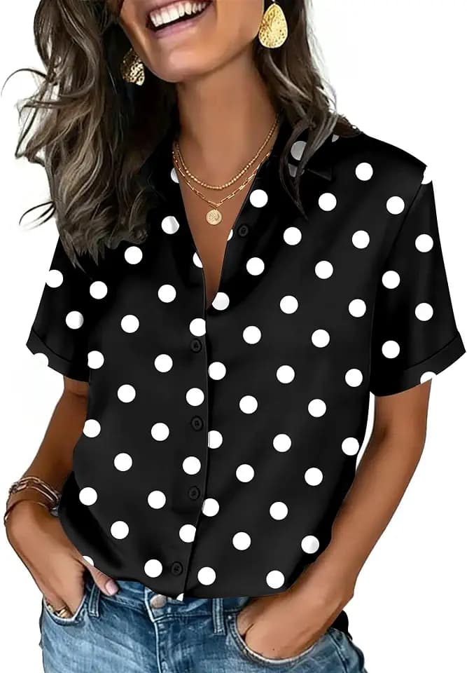 Zeagoo Button Down Shirts for Women Short Sleeve Tops Dressy Casual Blouses