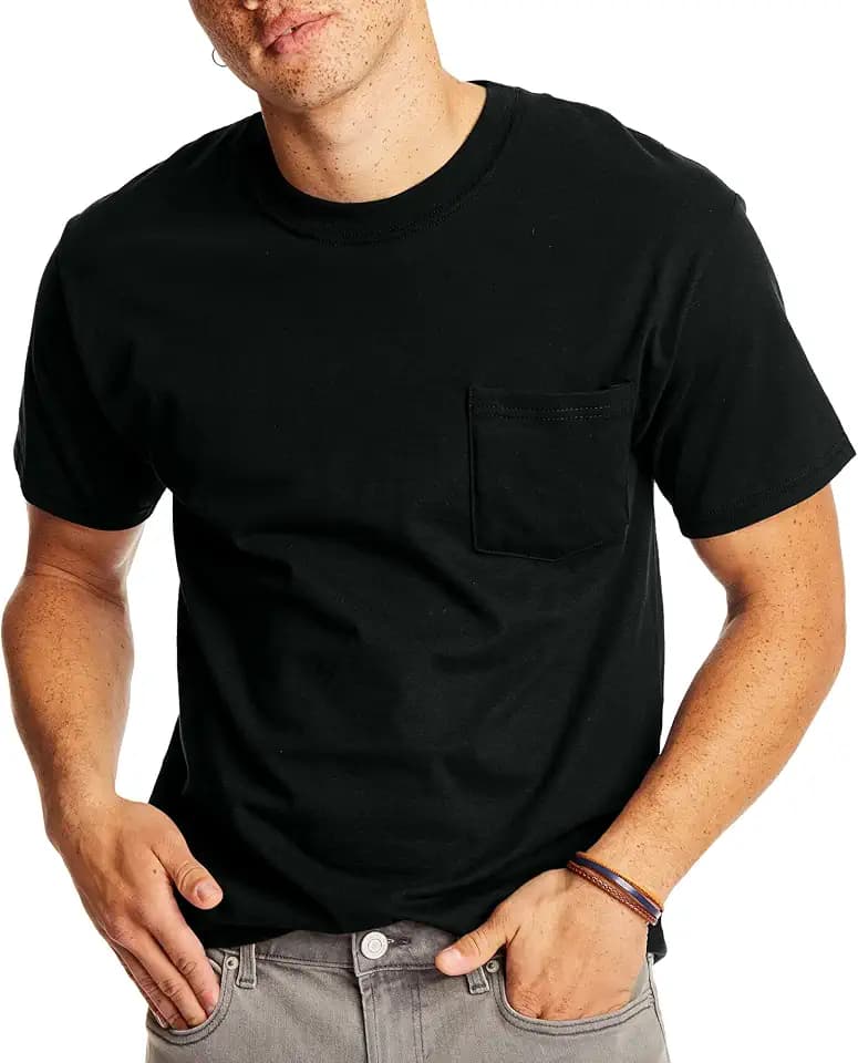 Hanes Men's Beefy-t Pocket, Heavyweight Cotton Pocket Tee for Men, Full-Cut T-Shirt, 1 Or 2 Pack