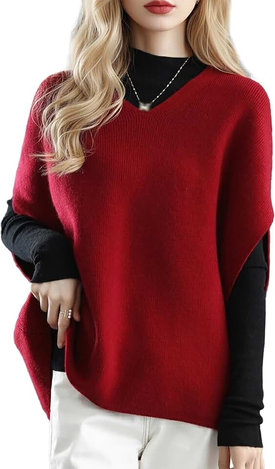LAI MENG FIVE CATS Women's Sweater Vest Sleeveless V Neck Oversized Knit Top Solid Color Loose Fall Outfits