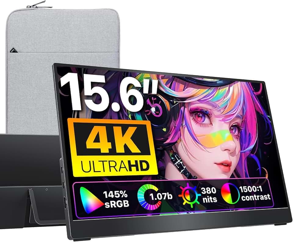 cocopar Portable Monitor 15.6 Zoll 4K UHD 145% sRGB Mobiler Bildschirm Lautsprecher HDMI USB-C Tragbarer Monitor für Laptop MacBoo Surface PC Xbox PS4/5, VESA montierbar mit Integrierter Ständer