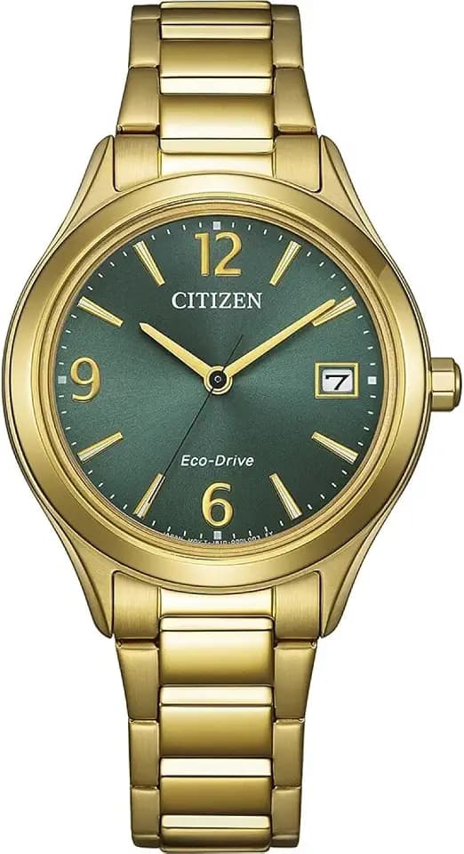 Citizen Eco-Drive Damenuhr Edelstahl, Grün, 33.5 mm, FE6122-64X