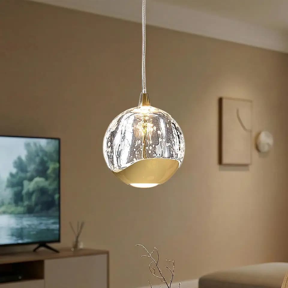 Modern Gold Single Pendant Light with Bubble Glass, Small Globe Pendant Light 70.86" Drop, Kitchen Pendant Lighting Over Island, Bar, Entryway, Warm White 3000K, 519 lm, Ø 3.5"