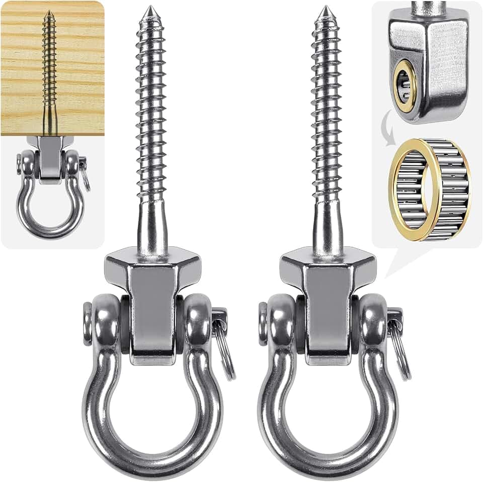 SELEWARE Strapazierfähige Schaukelaufhänger mit Lagern, 2er-Pack - Edelstahl-Veranda-Schaukel-Hardware für Terrasse & Spielplatz, leise Drehhaken - strapazierfähige Schaukel-Hardware für drinnen