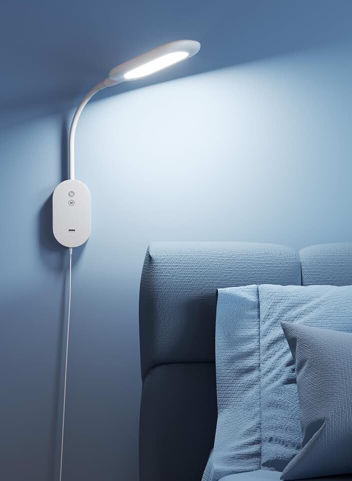 Wand Leselampe Bett, CRI95+ LED Licht, USB 10W, Timer Weiß