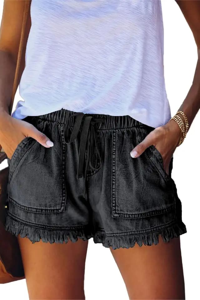 HVEPUO Damen Baumwolle Leinen Shorts Hotpants Sommer Weite Kurze Hosen