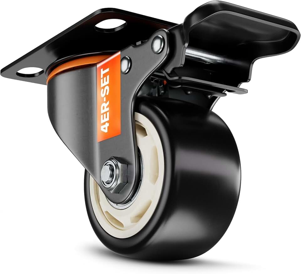 PEARWAY™ Schwerlastrollen 75mm - bis 500kg mit 4x Bremse - extra leise & langlebig - Möbelrollen mit Bremse - Rollen für Möbel & Schwerlast - Lenkrollen für Möbel & Outdoor - Laufrollen - Bockrollen