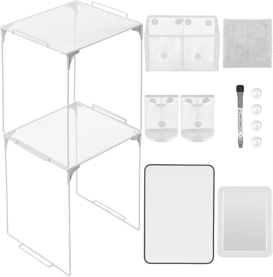 Ctosree 13 Pcs Locker Organizer Kit Stackable Mesh Shelves School, White