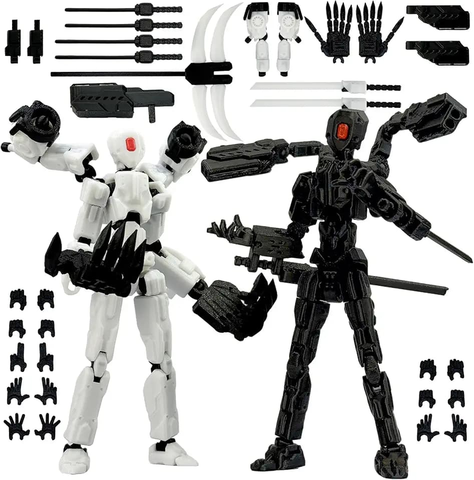 Tx13 (Assembly Completed) Action Figure Set, Multi-Jointed Movable Mobile Robot,3D Printed Toys Cool Action Figures, Desktop Decorations for Game Lovers Toys (White and Black)