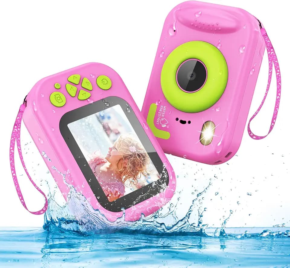 1080P HD Kids Waterproof Camera, Underwater Digital Camera, Pink
