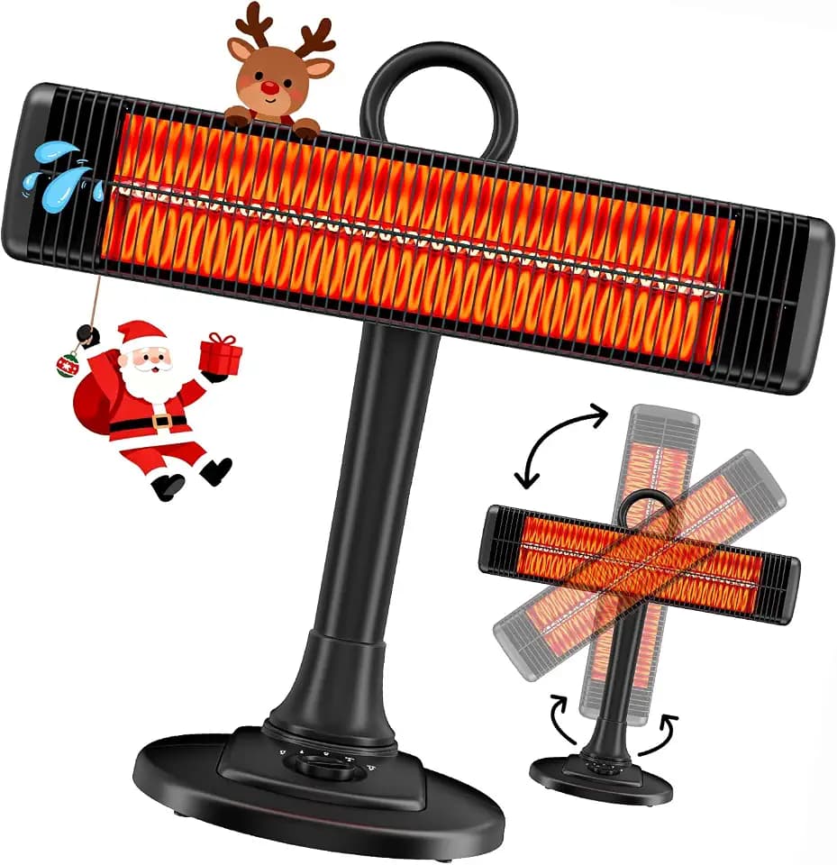 Outdoor Electric Patio Heater, 500W / 1000W Infrared Heater with Carbon Fiber Heating 90° Rotatable 50° Oscillation Portable Floor Heater for Patio, Porch, Garage and Workshop, Black