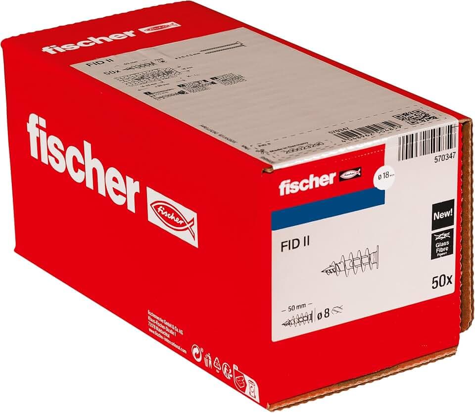 fischer Dämmstoffdübel FID II, Dübel aus Kunststoff zur Befestigung von leichten Gegenständen in Dämmstoffen, universeller Einsatz, ohne Vorbohren, 50 Stk.