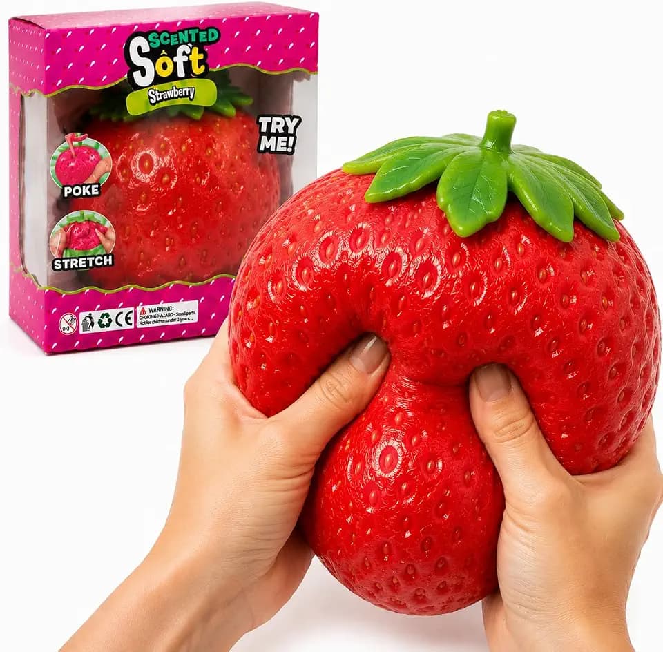 XXL Erdbeer Squishy Anti Stress Spielzeug,12 × 12 × 15 cm Weiches Quetschspielzeug in Erdbeerform, Knautschball zur Beschäftigung und Entspannung, Sensorisches Spielzeug für Kinder und Erwachsene