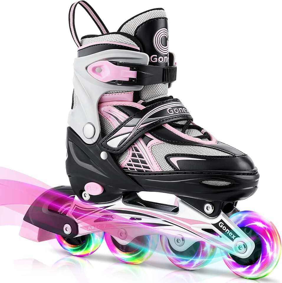 Gonex Inliner Kinder Mädchen Jungen, Verstellbar Leuchtenden Inline Skates