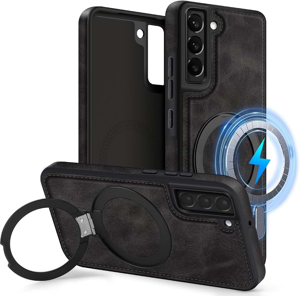 MOBESV Magnetisch Handyhülle mit Ständer für Samsung Galaxy S21 6,2 Zoll, Lederhülle kompatibel mit MagSafe/Kabelloses Ladepad, Dünn Klassische Elegant Hülle, Schwarz