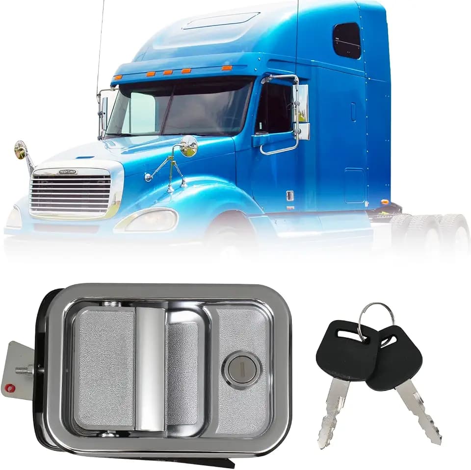 Exterior Door Handle Left Driver Side Compatible with Freightliner Columbia 2003-2011,Century 2003-2010,Replacement A18-42228-000 A18-42228-002,with Keys,Chrome Door Handle Kit