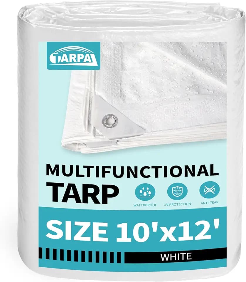 TARPAL 10x12 Feet White Tarp Waterproof Lightweight tarps Multipurpose
