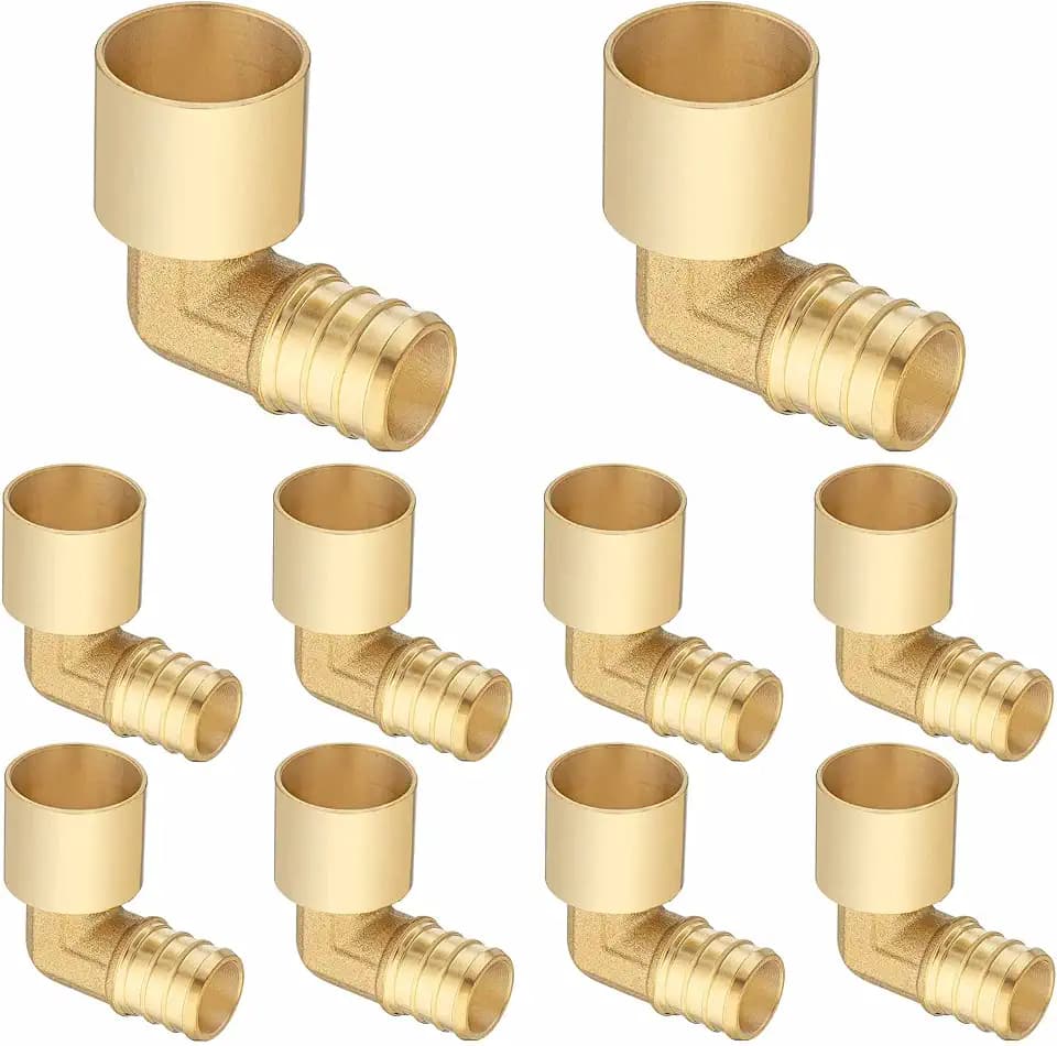 (10 Pack) Lidertik Copper to Pex Fittings 3/4 inch Elbow, 3/4" Pex B F1807 x 3/4" Female Sweat Elbow Adapter Brass LI-APXFSE3434(10 Pieces)