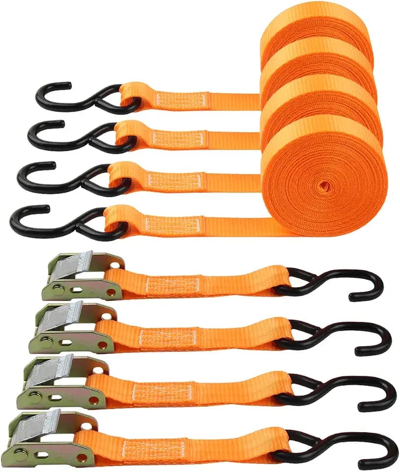 Tie-Down Cam Straps, JCHL Ratchet Tie Down Strap 1" x20' Lashing Strap Cargo Tie Down Strap Polyester Webbing Coated S-Hooks Cambuckle Metal Buckles 1000lbs Capacity Securing Straps (Pack of 4)
