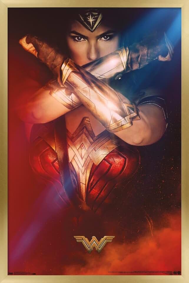 Trends International DC Comics Movie - Wonder Woman - Bracelets One Sheet Wall Poster, 22.375" x 34", Gold Framed Version