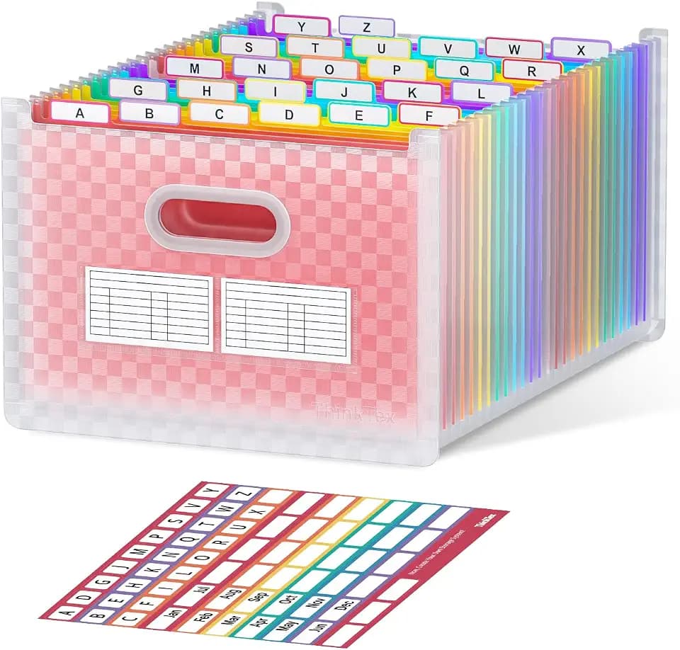 ThinkTex 26 Pockets Expanding File Folder, Upright & Open Top