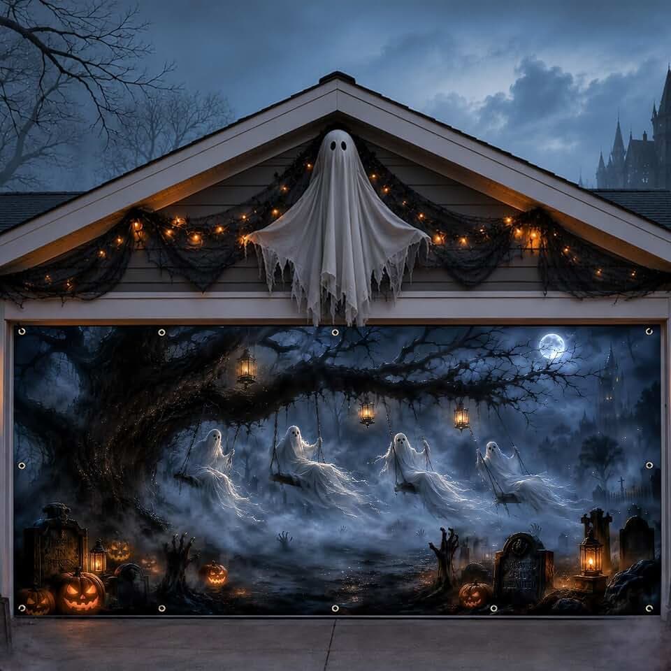 Halloween Garage Door Cover Ghost 6x13ft