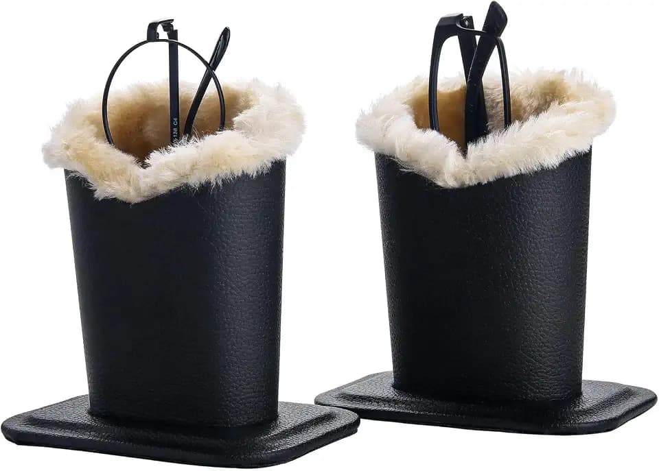 Siveit Plush Lined Eyeglass Holder, PU Leather Eyeglass Case, Anti-Scratch Glasses Storage Organizer for Desk Office Nightstand,2 Packs (Black, Black)