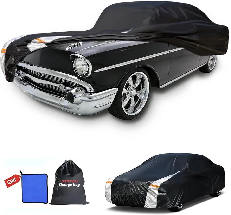 Multi-Layer Car Cover Custom Fit for Chevrolet Bel Air(1953-1957), 100% Waterproof All Weather for Automobiles, Gift with Towel, Heavy Duty Car Covers for Rain Sun UV Protection with Door Zipper.