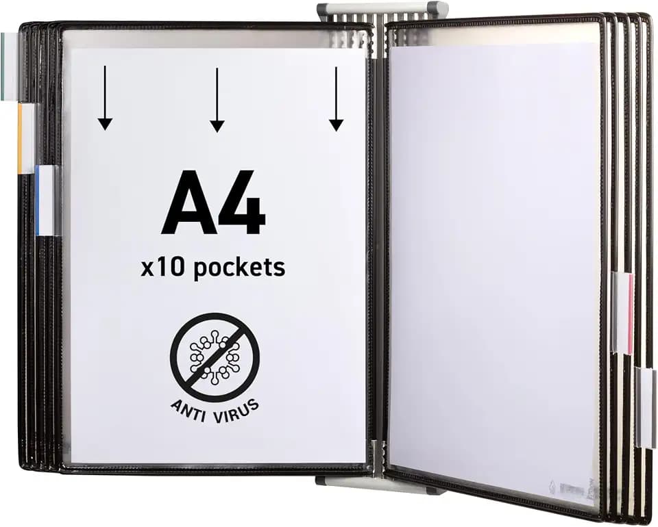 Djois, 414507 – Antimikrob. Wandsystem A4, PVC, 10 Sichttafeln, Schwarz
