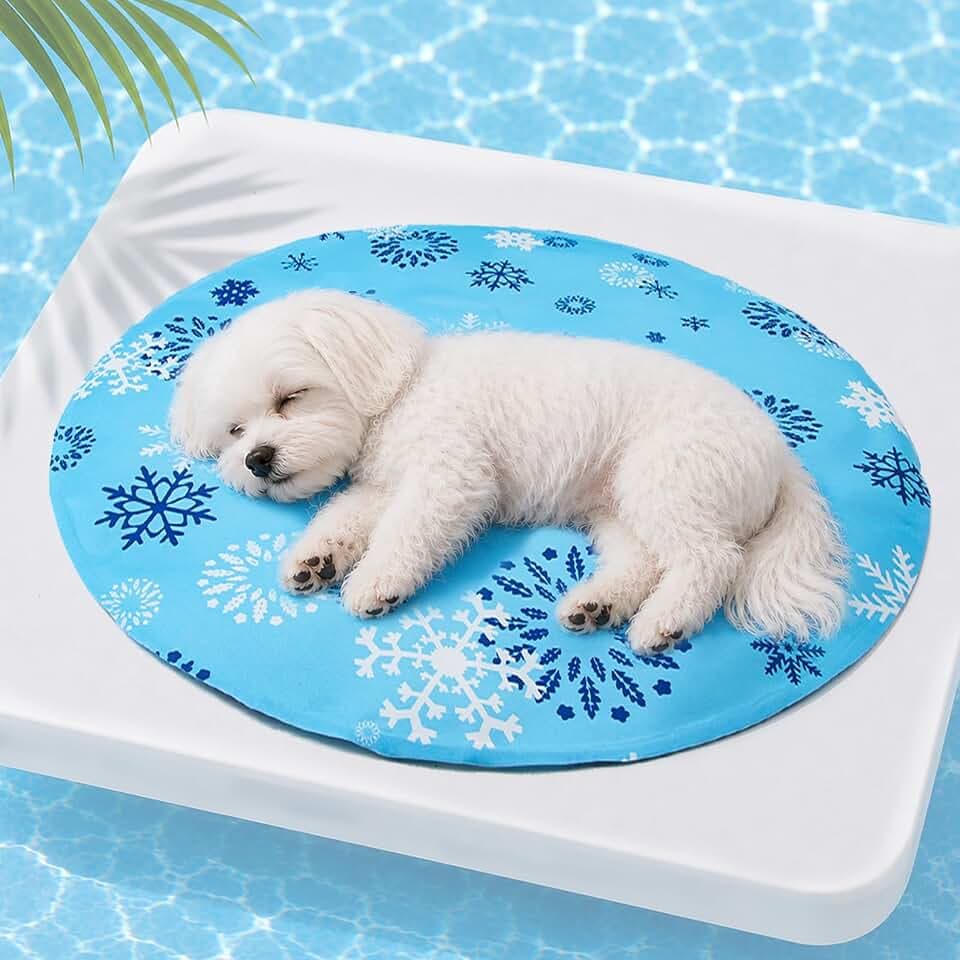 Kühlmatte Hund 47 cm Runde, Selbstkühlende Hundekühlmatte für Kleine Hunde und Katzen, wasserdichte Kühldecke mit Kühlgel (Schneeflocke)