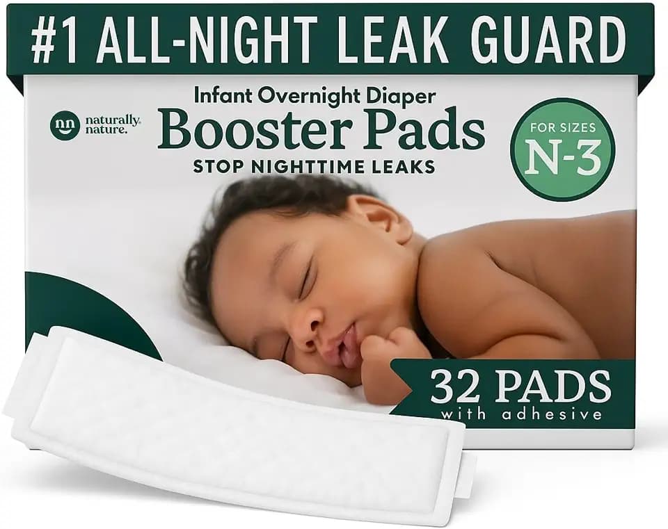 Naturally Nature Overnight Leak-Protection Diaper Booster Pads, for Heavy Wetters, Diaper Liners for Baby Overnight Diapers - Size N-3 Unisex, 32-Pack
