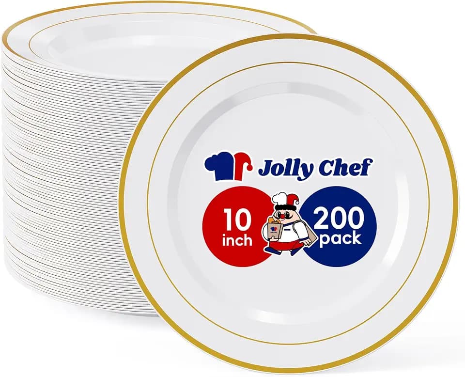 200PCS Plastic Plates 10 Inch Heavy Duty Disposable Plates for Everyday Use