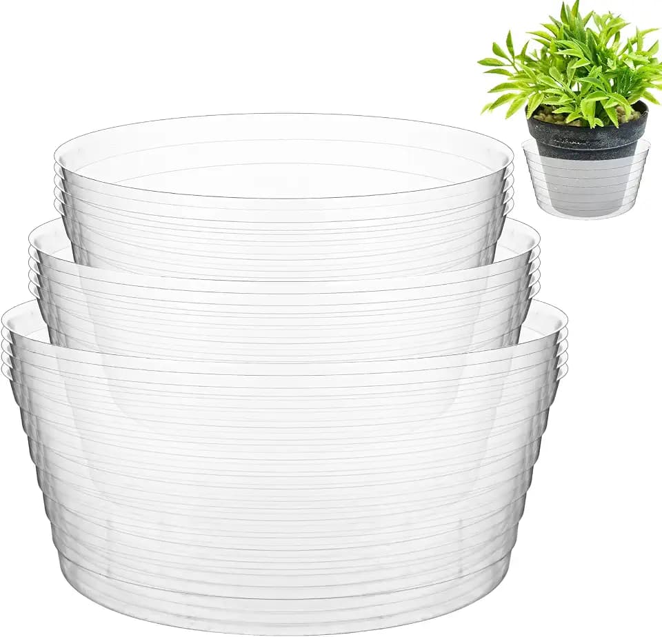 Hoolerry 15 Pcs Plastic Plant Saucer Clear Deep Tray, 6, 8, 10 Inch