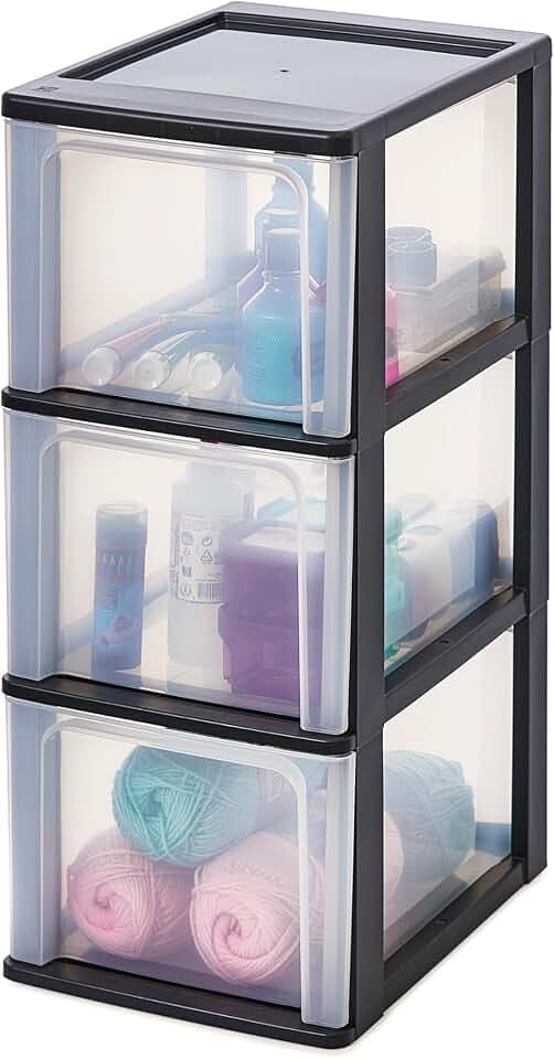 Iris Ohyama, Schubladenschrank, Schubladencontainer, 3 Schubladen mit 13 L, Format A4, durchsichtige Schubladen, Büro, Wohnzimmer - Organizer Chest OCH-2300 - Schwarz