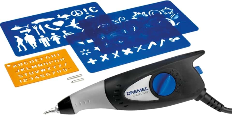Dremel 290 Multifunktions Gravurgerät, 35 Watt, Gravierer Set mit 3 Zubehören und 4 Aufsätzen zum Gavieren in Holz, Glas Keramik, Metall, Kunststoff, Holz und Leder