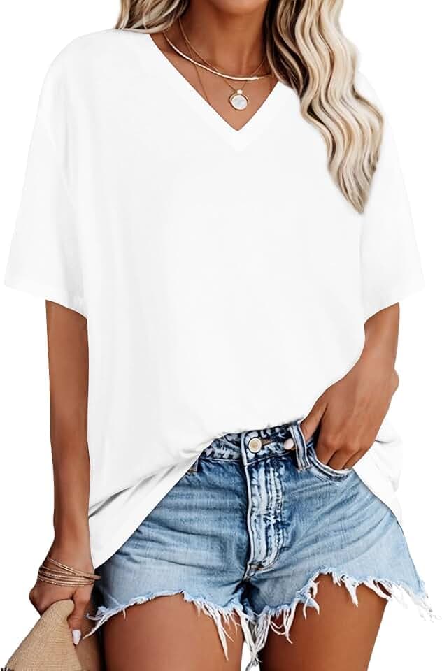 Oversized Tshirts for Women Graphic V Neck Short Sleeve Summer Casual Tops