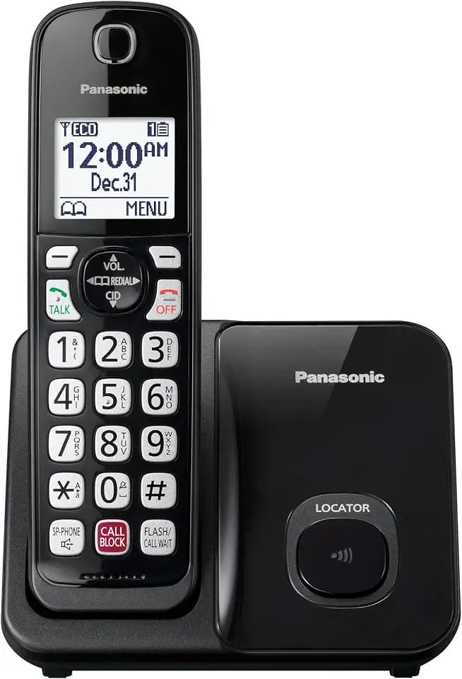 Panasonic Cordless Phone with Advanced Call Block, Bilingual Caller ID, Easy to Read Large High-Contrast Display, Expandable System with 1 Handset, KX-TGD810B (Black)