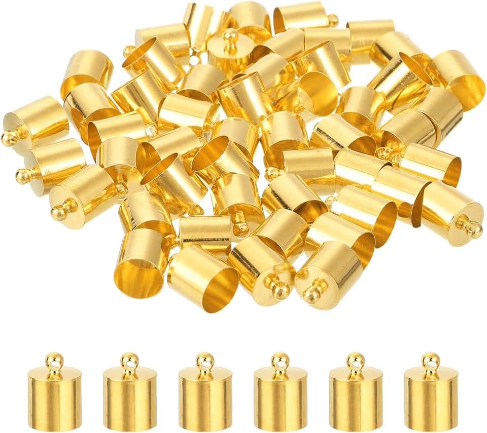 QUARKZMAN 50 Stück Lederkordel Endkappen, 10mm OD Säulenfassungen für DIY Herstellung Lederarmbändern Quasten, Goldton