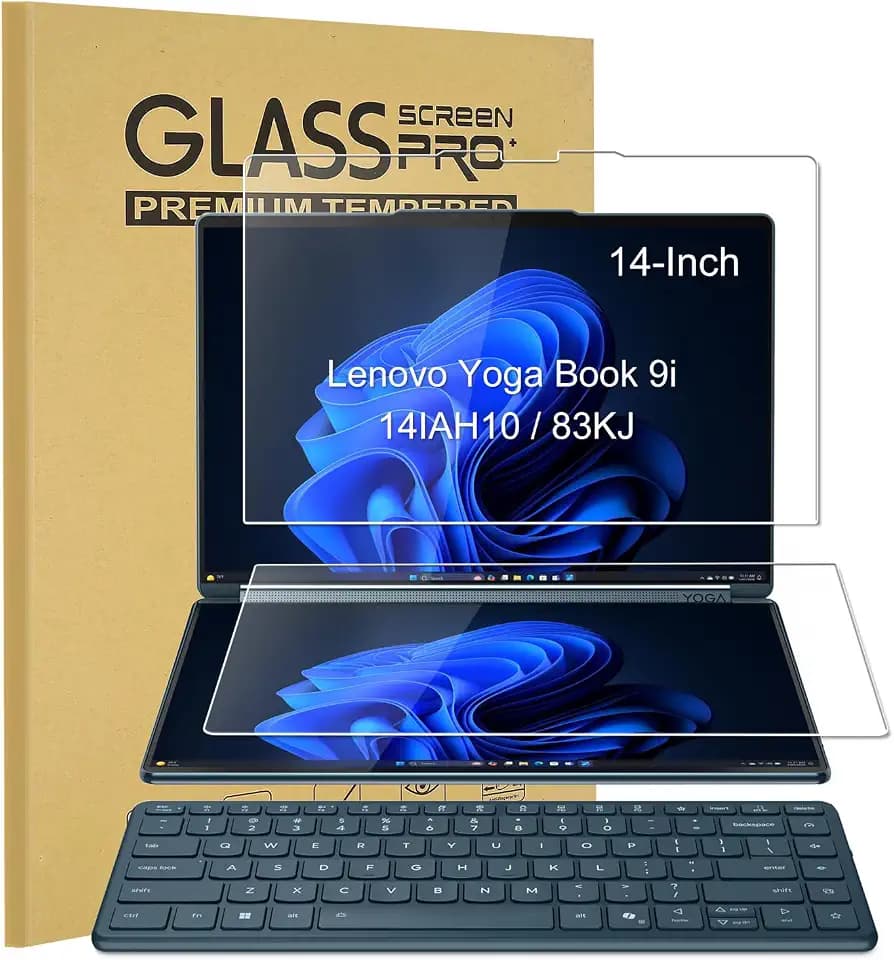 2-Pack (Tempered Glass) Screen Protector for 2025 New Lenovo Yoga Book 9i Dual (14IAH10) 2-in-1 Laptop 14 Inch-(1 Sets - Primary and Secondary Screens) -Ultra Clear, 9H Hardness, Anti Scratch