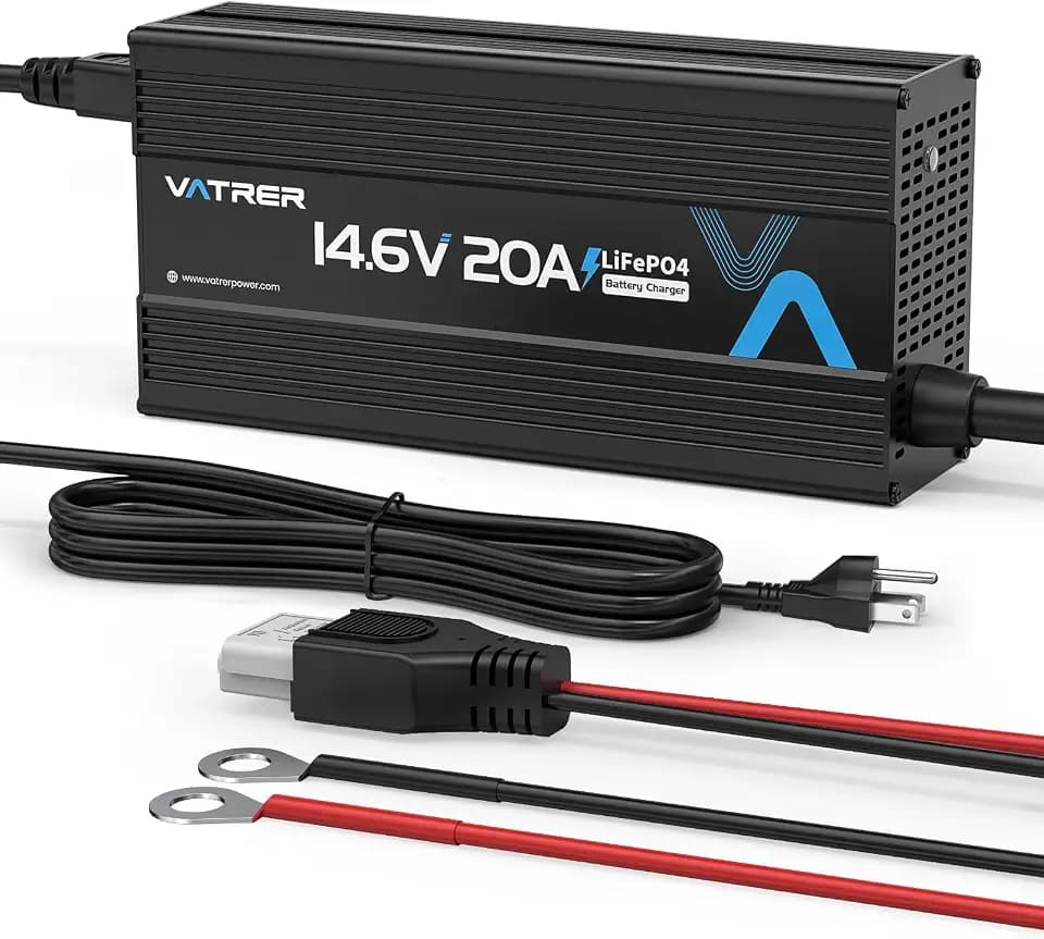 12V 20A Lithium Battery Charger VATRER POWER 14.6V LiFePO4 Battery Charger with 0V Activation, LED Indicator & Anderson Connector for 12V Lithium Batteries in Boat RV
