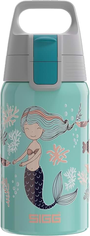 SIGG Shield One Atlantis Kinder Trinkflasche (0.5 L), Edelstahl Kinderflasche mit auslaufsicherem Deckel, einhändig bedienbare Wasserflasche